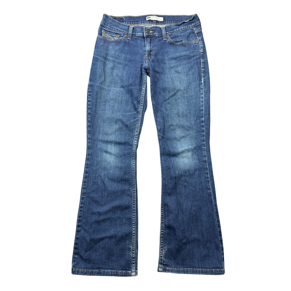 Levis 524 Too Superlow Jeans Womens 7 S/C Blue Bootcut Low Rise Distressed Denim